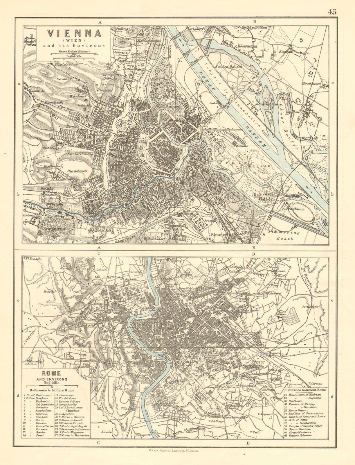 VIENNA & ROME. City plans. Wien. Roma. Austria. Italy. JOHNSTON 1899 old map